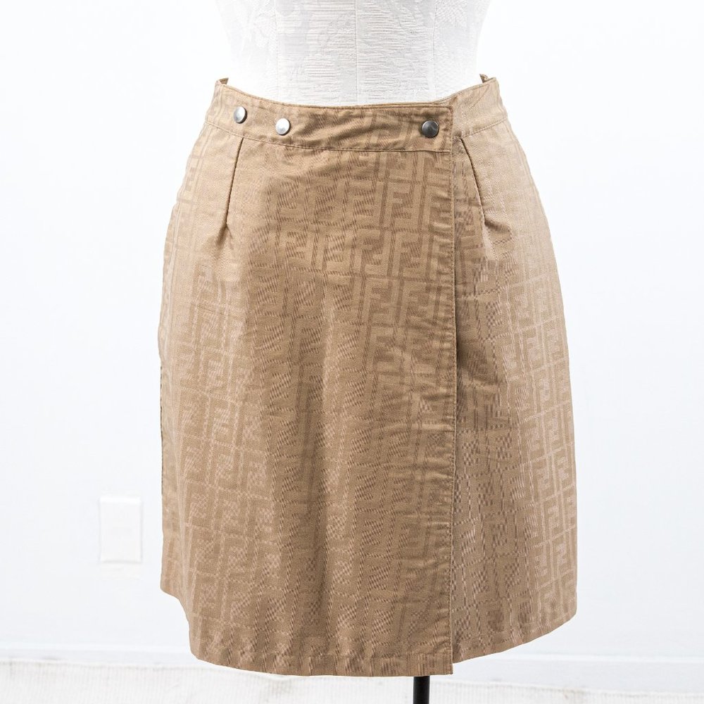 Fendi 6 Reversible Leather FF Logo Print Skirt Tan Vintage NWOT - Picture 16 of 16